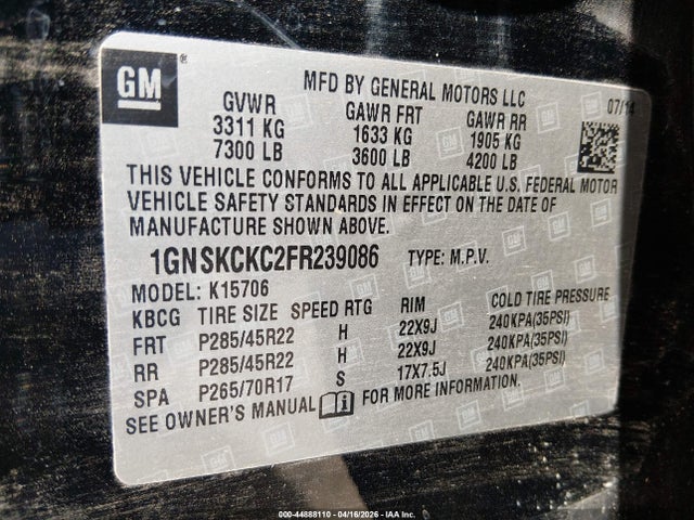 1GNSKCKC2FR239086 Chevrolet Tahoe Ltz