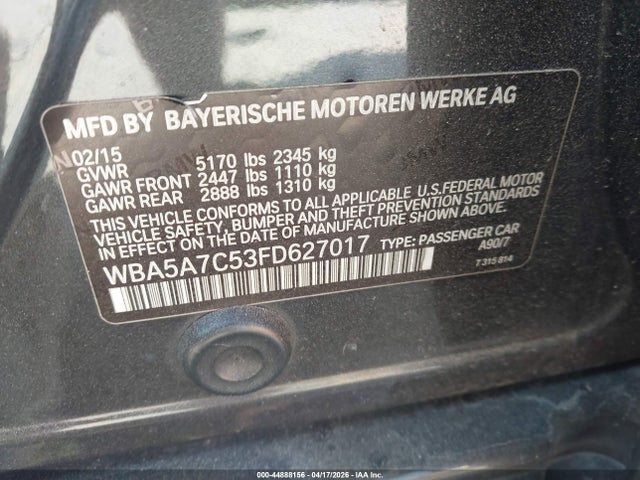 Auction sale of the 2015 Bmw 528i Xdrive, vin: WBA5A7C53FD627017, lot number: 44888156
