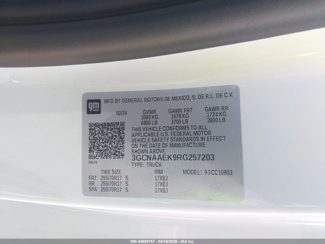 3GCNAAEK9RG257203 Chevrolet Silverado 1500 2wd Long Bed Wt