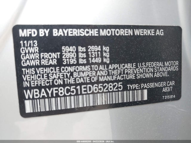 Продажа на аукционе авто 2014 Bmw Alpina B7 Xdrive, vin: WBAYF8C51ED652825, номер лота: 44888200