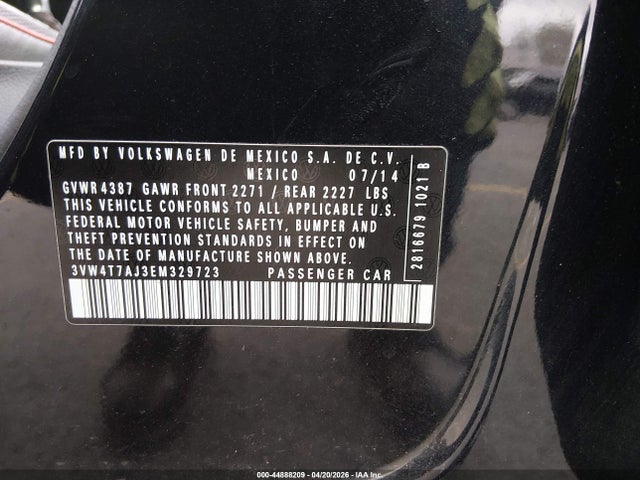 Aukcja sprzedaży 2014 Volkswagen Jetta Gli Edition 30, vin: 3VW4T7AJ3EM329723, numer aukcji: 44888209