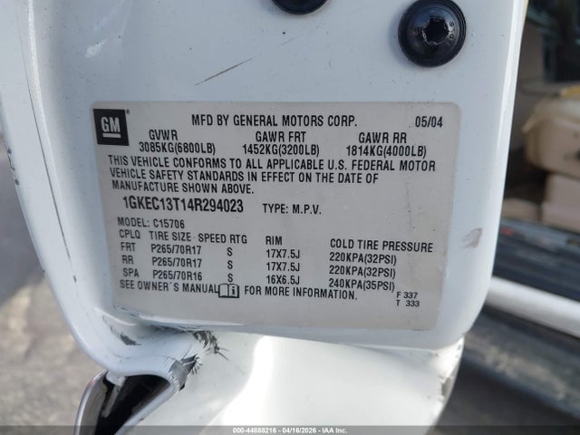 2004 Gmc Yukon Slt მანქანა იყიდება აუქციონზე, vin: 1GKEC13T14R294023, აუქციონის ნომერი: 44888216