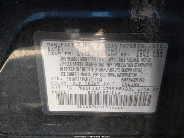 Продаж на аукціоні авто 2017 Nissan Sentra S, vin: 3N1AB7AP4HY351114, номер лоту: 44888241