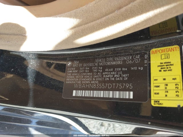 2007 Bmw 750li მანქანა იყიდება აუქციონზე, vin: WBAHN83557DT75795, აუქციონის ნომერი: 44888243