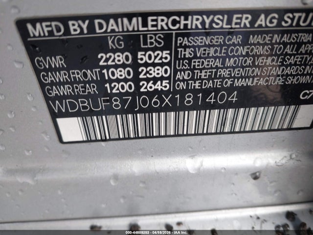 44888252 :رقم المزاد ، WDBUF87J06X181404 vin ، 2006 Mercedes-benz E 350 4matic مزاد بيع