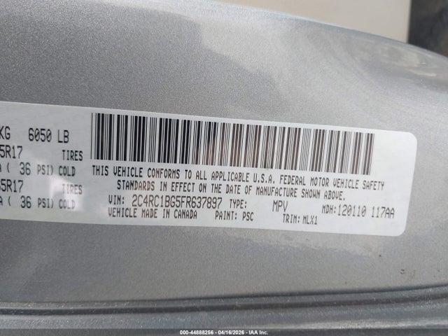 2015 Chrysler Town & Country Touring მანქანა იყიდება აუქციონზე, vin: 2C4RC1BG5FR637897, აუქციონის ნომერი: 44888256