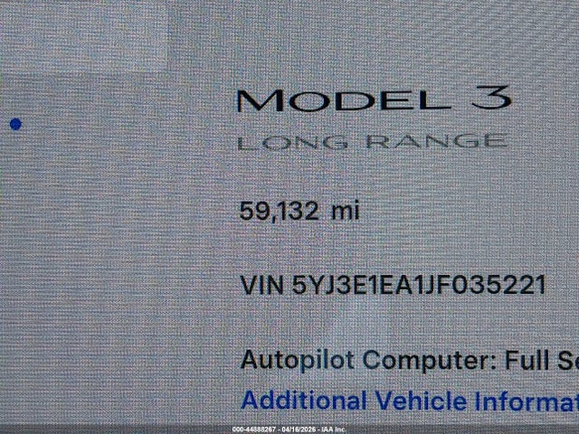 5YJ3E1EA1JF035221 Tesla Model 3 Long Range/mid Range