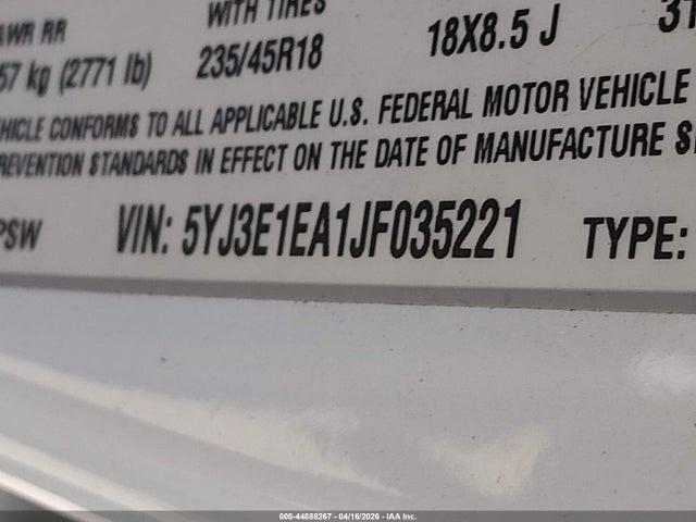 2018 Tesla Model 3 Long Range/mid Range მანქანა იყიდება აუქციონზე, vin: 5YJ3E1EA1JF035221, აუქციონის ნომერი: 44888267