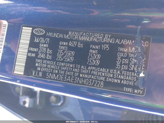 Продаж на аукціоні авто 2022 Hyundai Tucson Limited, vin: 5NMJE3AE3NH037228, номер лоту: 44888311