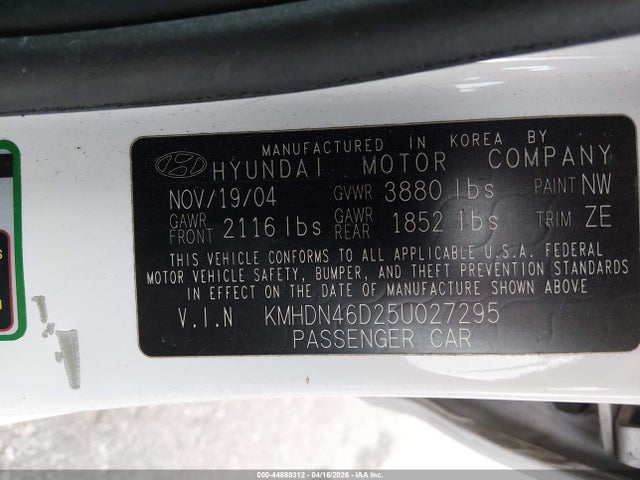 Aukcja sprzedaży 2005 Hyundai Elantra Gls/gt, vin: KMHDN46D25U027295, numer aukcji: 44888312