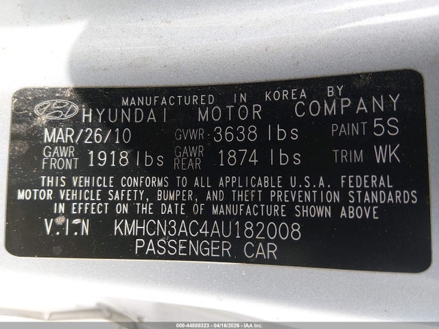 Aukcja sprzedaży 2010 Hyundai Accent Se, vin: KMHCN3AC4AU182008, numer aukcji: 44888323