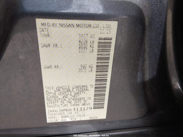 1N4AL3AP8GN313129 Nissan Altima 2.5/2.5 S/2.5 Sl/2.5 Sr/2.5 Sv