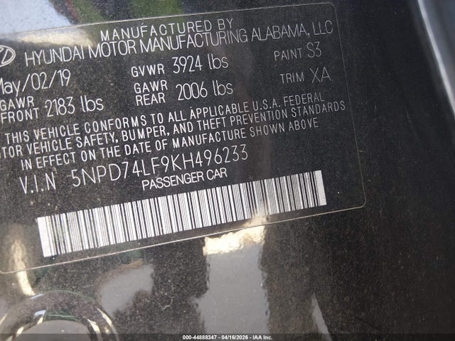 Продаж на аукціоні авто 2019 Hyundai Elantra Se, vin: 5NPD74LF9KH496233, номер лоту: 44888347