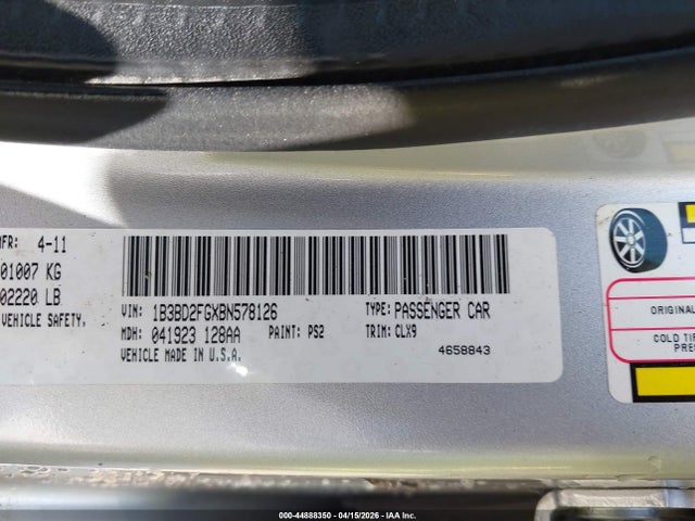2011 Dodge Avenger Lux მანქანა იყიდება აუქციონზე, vin: 1B3BD2FGXBN578126, აუქციონის ნომერი: 44888350