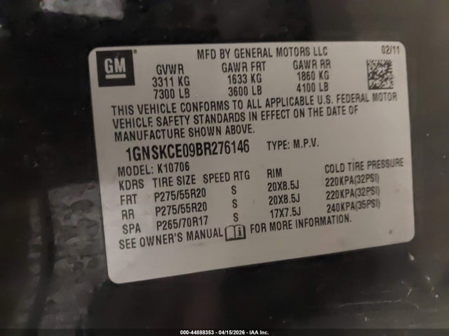 2011 CHEVROLET TAHOE 1GNSKCE09BR276146 Photo 8