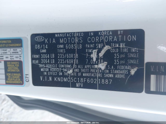 Aukcja sprzedaży 2015 Kia Sedona Ex, vin: KNDMC5C18F6021887, numer aukcji: 44888354