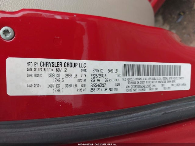 2013 Dodge Grand Caravan Se მანქანა იყიდება აუქციონზე, vin: 2C4RDGBG5DR612902, აუქციონის ნომერი: 44888384