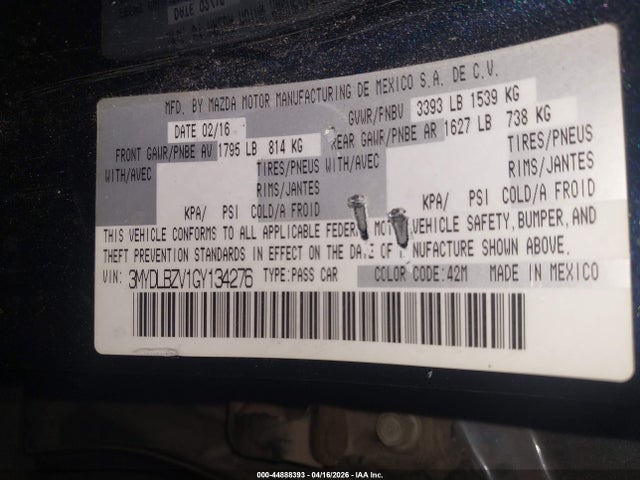3MYDLBZV1GY134276 Scion IA