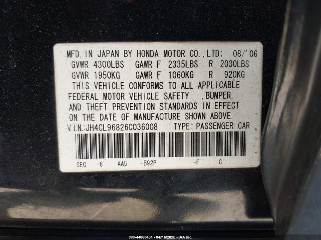 2006 ACURA TSX JH4CL96826C036008 Photo 8