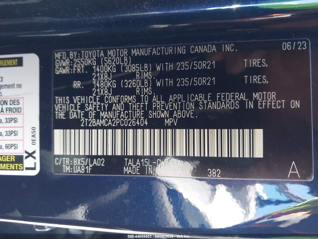 2023 Lexus Rx 350 Luxury მანქანა იყიდება აუქციონზე, vin: 2T2BAMCA2PC026404, აუქციონის ნომერი: 44888403