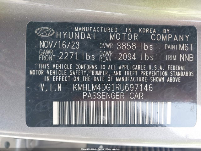 Продажа на аукционе авто 2024 Hyundai Elantra Sel, vin: KMHLM4DG1RU697146, номер лота: 44888404