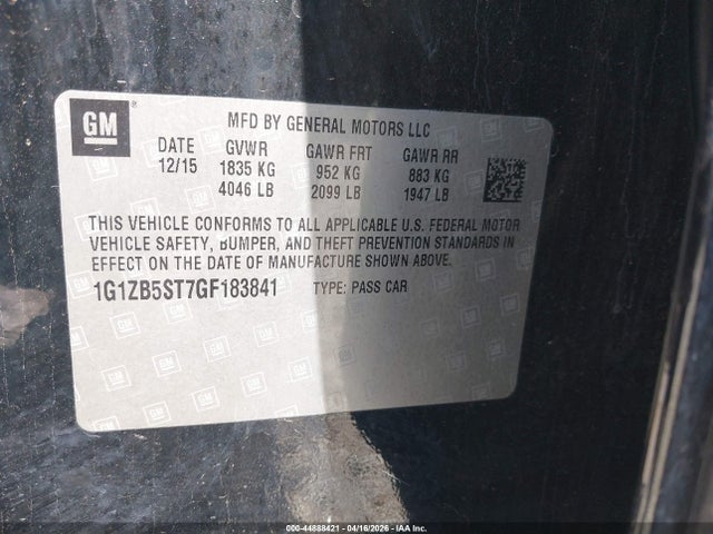 44888421 :رقم المزاد ، 1G1ZB5ST7GF183841 vin ، 2016 Chevrolet Malibu Ls مزاد بيع