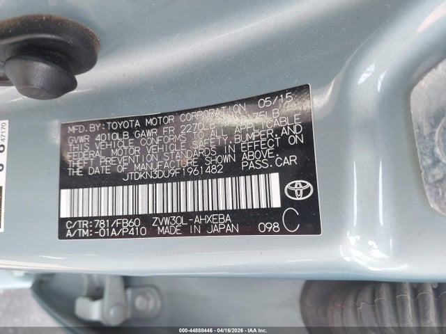 Toyota Prius Two 2015 JTDKN3DU9F1961482 Image 9