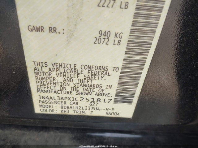 1N4AL3APXJC251817 Nissan Altima 2.5 Sr