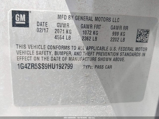 Продажа на аукционе авто 2017 Buick Lacrosse Premium, vin: 1G4ZR5SS9HU192799, номер лота: 44888496