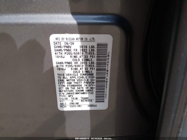 Продажа на аукционе авто 2010 Infiniti Fx35, vin: JN8AS1MW7AM851102, номер лота: 44888518
