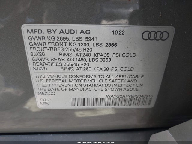 Aukcja sprzedaży 2023 Audi Q5 Premium 55 Tfsi E S Line Quattro S Tronic, vin: WA1G2AFY8P2048916, numer aukcji: 44888519