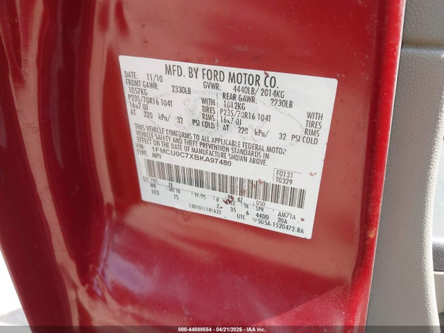 2011 Ford Escape Xls მანქანა იყიდება აუქციონზე, vin: 1FMCU0C7XBKA97480, აუქციონის ნომერი: 44888554