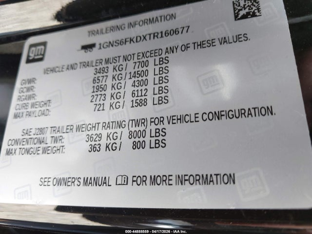 Продаж на аукціоні авто 2026 Chevrolet Suburban Premier, 4wd, vin: 1GNS6FKDXTR160677, номер лоту: 44888559