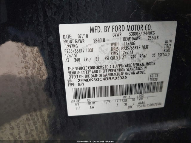 Aukcja sprzedaży 2011 Ford Edge Se, vin: 2FMDK3GC4BBA03025, numer aukcji: 44888571