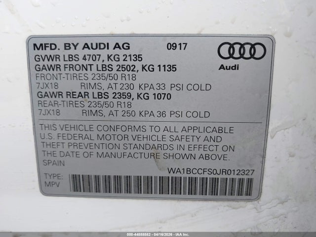 WA1BCCFS0JR012327 Audi Q3 2.0t Premium/2.0t Sport Premium