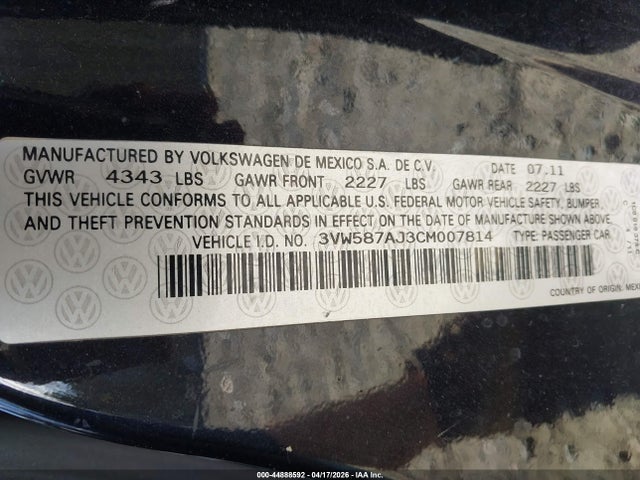 Продаж на аукціоні авто 2012 Volkswagen Jetta Gli Autobahn, vin: 3VW587AJ3CM007814, номер лоту: 44888592