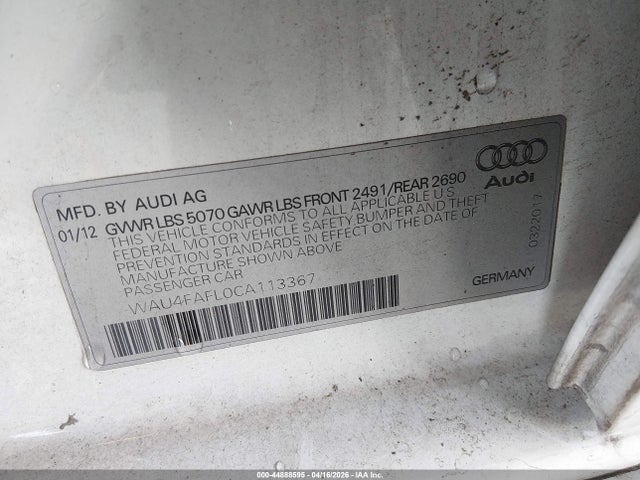 Aukcja sprzedaży 2012 Audi A4 2.0t Premium, vin: WAU4FAFL0CA113367, numer aukcji: 44888595
