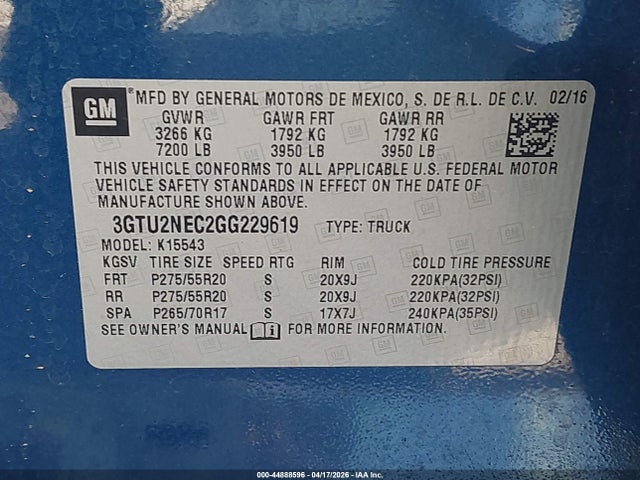 3GTU2NEC2GG229619 GMC Sierra 1500 Slt