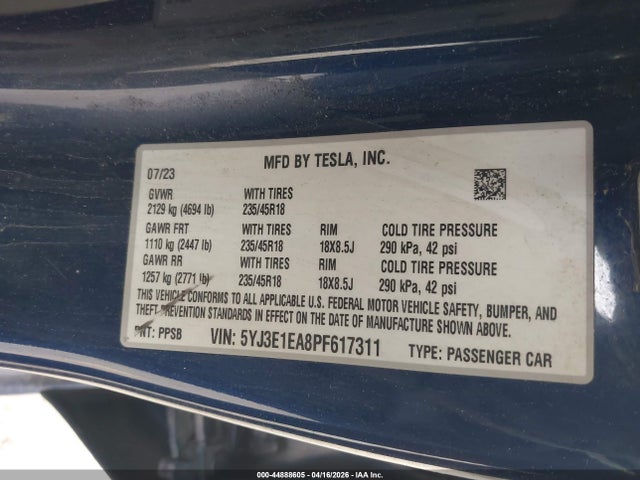 Tesla Model 3 Rear-wheel Drive 2023 5YJ3E1EA8PF617311 Image 9