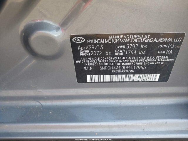 Aukcja sprzedaży 2013 Hyundai Elantra Gls, vin: 5NPDH4AE9DH337965, numer aukcji: 44888623