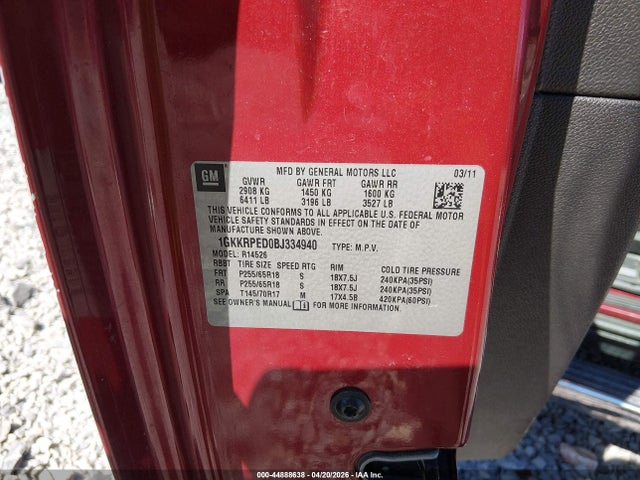 Продажа на аукционе авто 2011 Gmc Acadia Sle, vin: 1GKKRPED0BJ334940, номер лота: 44888638