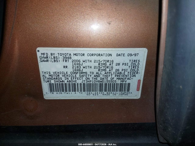 Aukcja sprzedaży 1998 Toyota Rav4, vin: JT3HP10V6W0155505, numer aukcji: 44888651