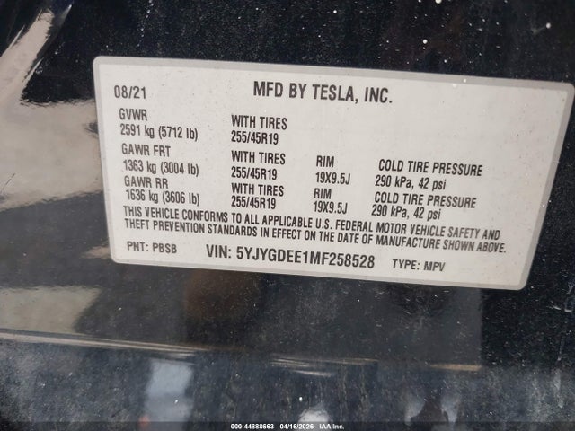 2021 TESLA MODEL Y 5YJYGDEE1MF258528 Photo 8