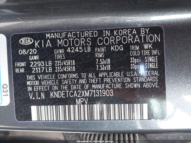 44888679 :رقم المزاد ، KNDETCA2XM7131903 vin ، 2021 Kia Seltos Sx Turbo مزاد بيع