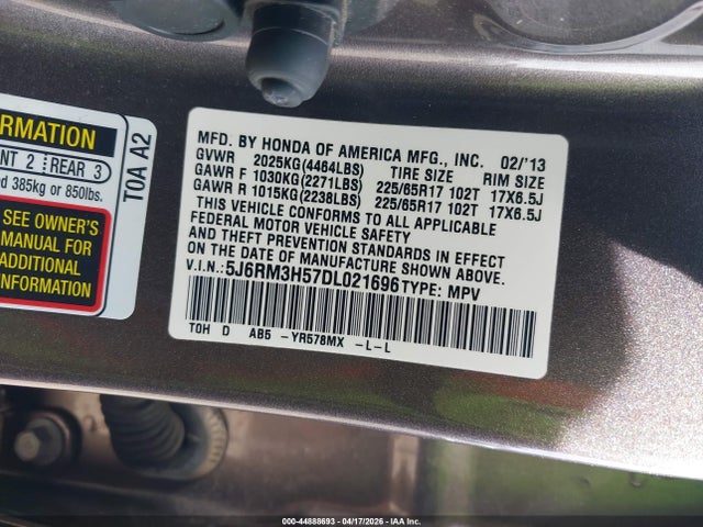 Aukcja sprzedaży 2013 Honda Cr-v Ex, vin: 5J6RM3H57DL021696, numer aukcji: 44888693