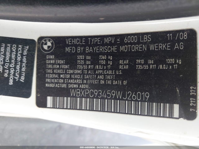 Aukcja sprzedaży 2009 Bmw X3 Xdrive30i, vin: WBXPC93459WJ26019, numer aukcji: 44888696