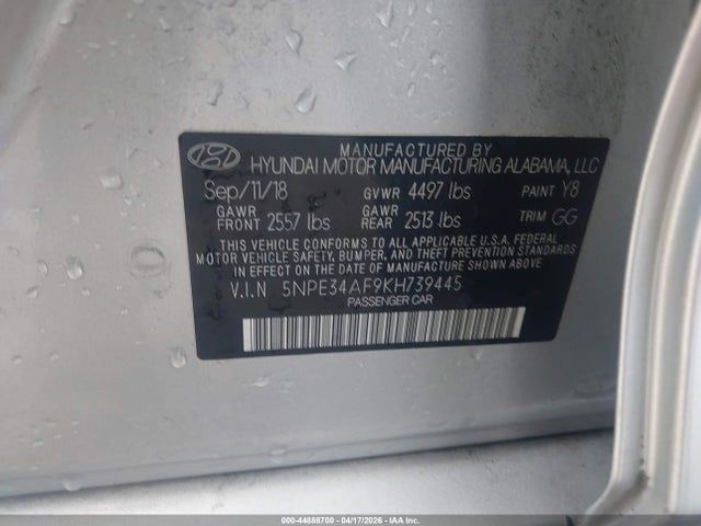 Aukcja sprzedaży 2019 Hyundai Sonata Sel, vin: 5NPE34AF9KH739445, numer aukcji: 44888700