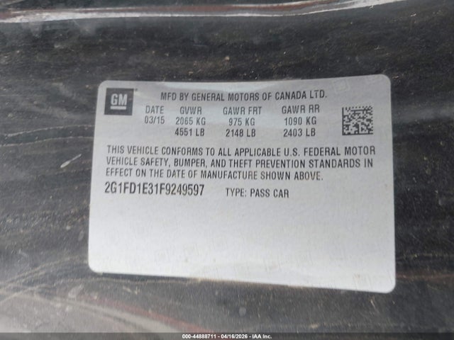 44888711 :رقم المزاد ، 2G1FD1E31F9249597 vin ، 2015 Chevrolet Camaro 1lt مزاد بيع