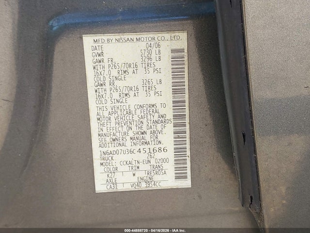 2006 NISSAN FRONTIER 1N6AD07U36C451686 Photo 8