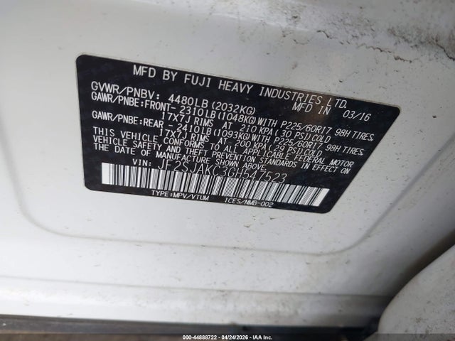 Aukcja sprzedaży 2016 Subaru Forester 2.5i Limited, vin: JF2SJAKC3GH547523, numer aukcji: 44888722